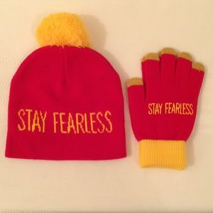 Unisex Knit Hat and Gloves "Stay Fearless" Logo